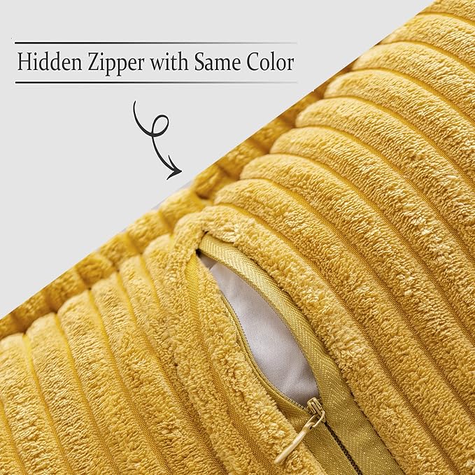 MIULEE Decorative Lumbar Throw Pillow Covers 12x20 Inch Mustard Yellow | 2 Pack, Boho Broadside Striped Patchwork Pillow Covers, Soft Corduroy Cushion Cases, For Couch Sofa Bed Livingroom Home Decor