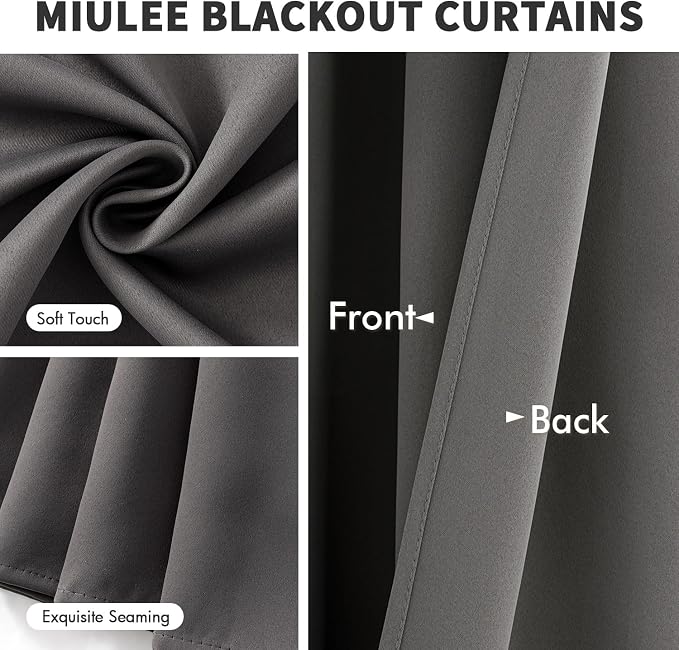 MIULEE Grey Blackout Bedroom Curtains Drapes 96 Inch Long 52"x96" | Grommet Top, Room Darkening Window Drapes, Privacy Protection, Thermal Insulated, Heat Blocking, Light Blocking