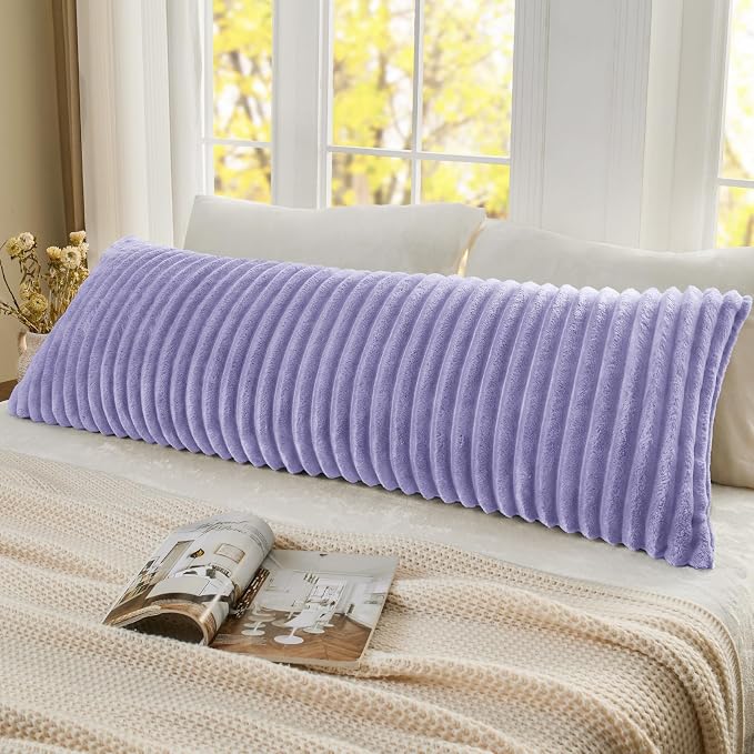 BEDELITE Fluffy Striped Body Pillow Cover with Zipper, Lavender, 20x54 | Ultra-soft Faux Fur with 12D Striped Texture, Comfy, Plush, and Cloud-like, Body Pillow Pillowcase for Bed Couch Room Decor