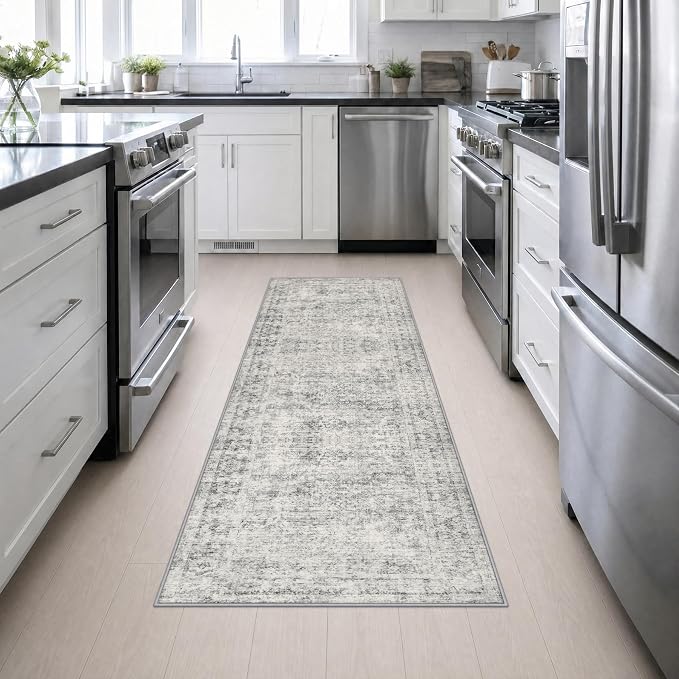 2.6x8 Washable Runner Rug：Modern Abstract Soft Carpet Black Grey | For Hallway, Bedroom, Kitchen, Laundry, Bathroom,Door Mat,Modern Abstract,Machine washable,Non-Slip,Stain Resistant,Indoor