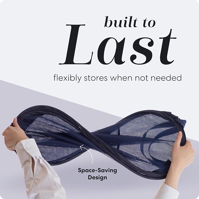 Handy Laundry Collapsible Mesh Foldable Hamper 14" x 14' x 24" Navy Blue | Collapsible Mesh Pop Up Hamper, Wide Opening, Side Pocket, Breathable, Sturdy, Foldable, Space-Saving for Clothes Storage