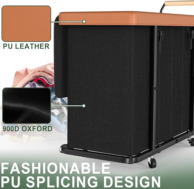 Laundry Hamper 4 Section with Lid, 300L Rolling Basket Hamper with Handle | Laundry Basket with Wheels,Organizer Storage Cart with Sturdy Metal Frame for Laundry Room Black