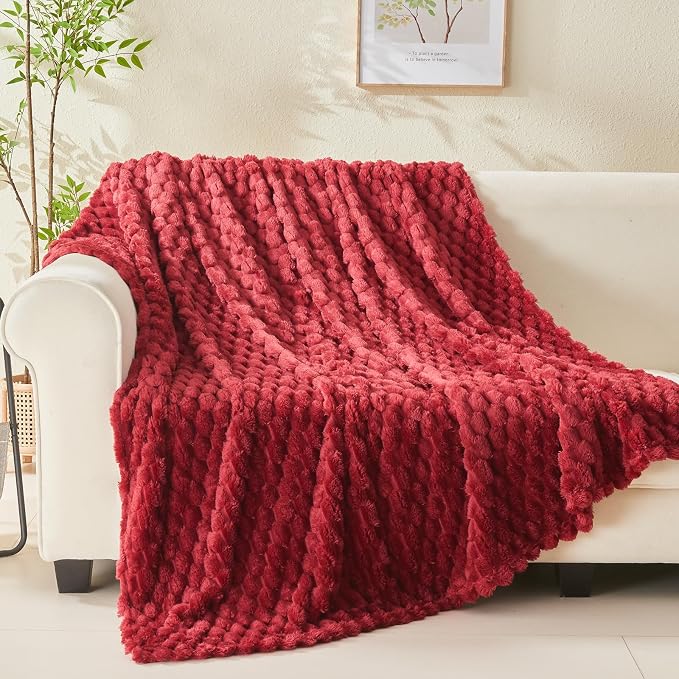 NEWCOSPLAY Fleece Clouds Cozy Queen Blanket for Couch, Red, 90"x90" | Premium Silky Flannel Blanket, Soft Lightweight Fluffy Throw Blanket for Bed Sofa Decor, Gift for All Season Use