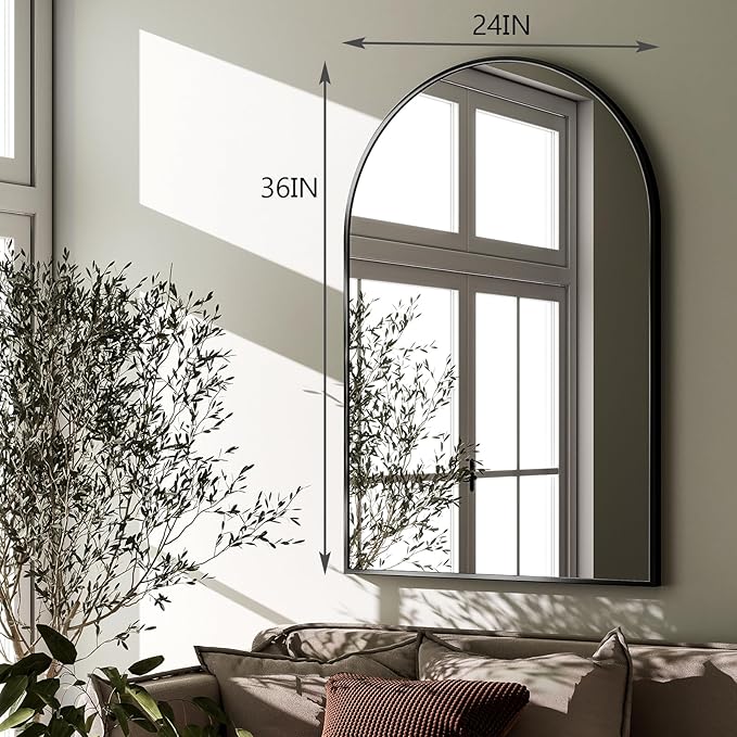 HARRITPURE Arched Wall Mirror 24"x36" Black Metal Frame Vanity Mirrors | Aluminum Alloy Frame Bathroom Mirror Living Room, Bedroom and Entryway