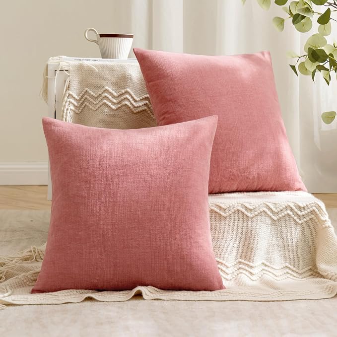 MIULEE Coral Red Chenille Couch Throw Pillow Covers, 20x20 | Set of 2, Soft Romantic, Farmhouse Modern Home Decor, Decorative Pillowcases for Sofa Living Room Bed