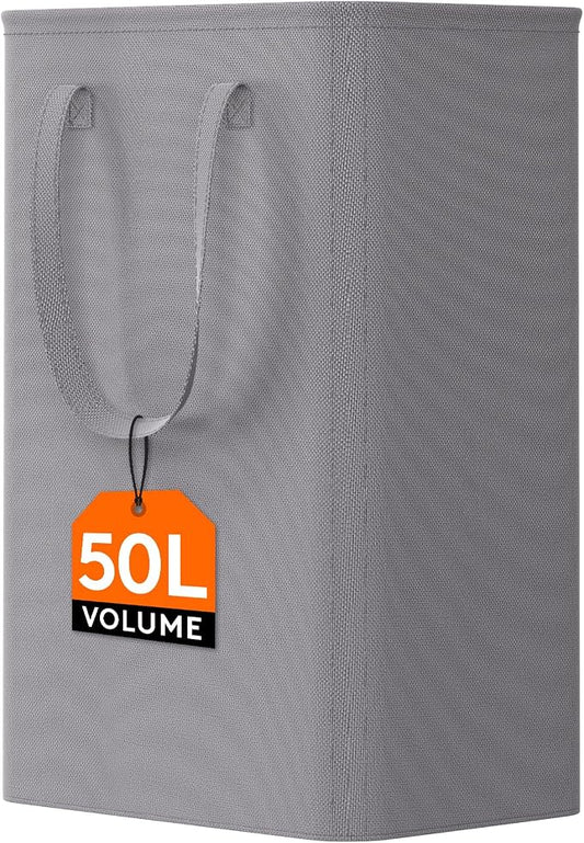 Lifewit Slim Collapsible Laundry Basket with Handles, 50L, Grey | Narrow Laundry Hamper for Dirty Clothes, Tall Thin Laundry Bin, Small Clothes Hamper for Bathroom, Bedroom, RV, Dorm