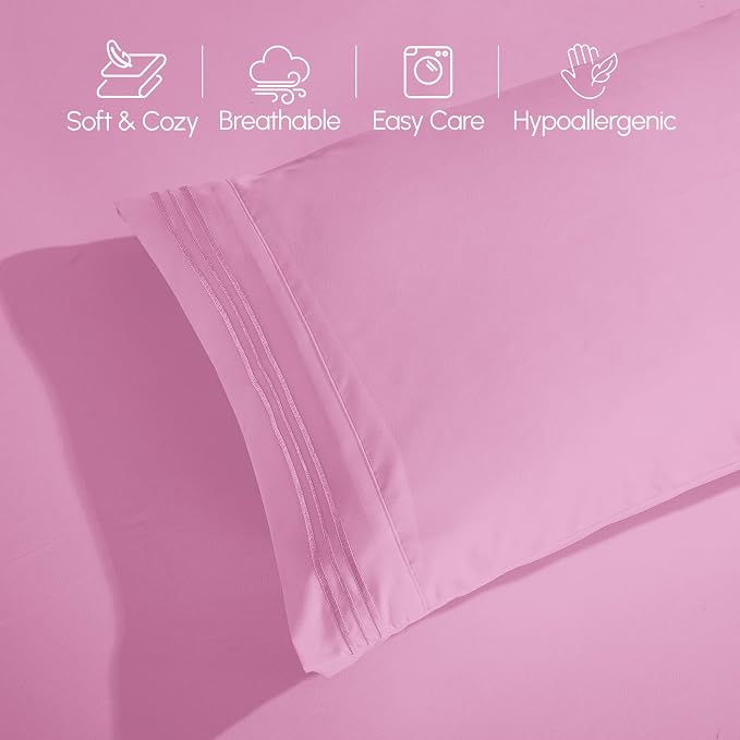 Elegant Comfort Luxurious 1500 Premium Hotel Quality Microfiber 4-Piece Sheet Set, 18-24 Inches Deep - Extra Deep Pocket Sheets - Ultra Soft 4PC Deep Pocket Sheets, King, Light Pink