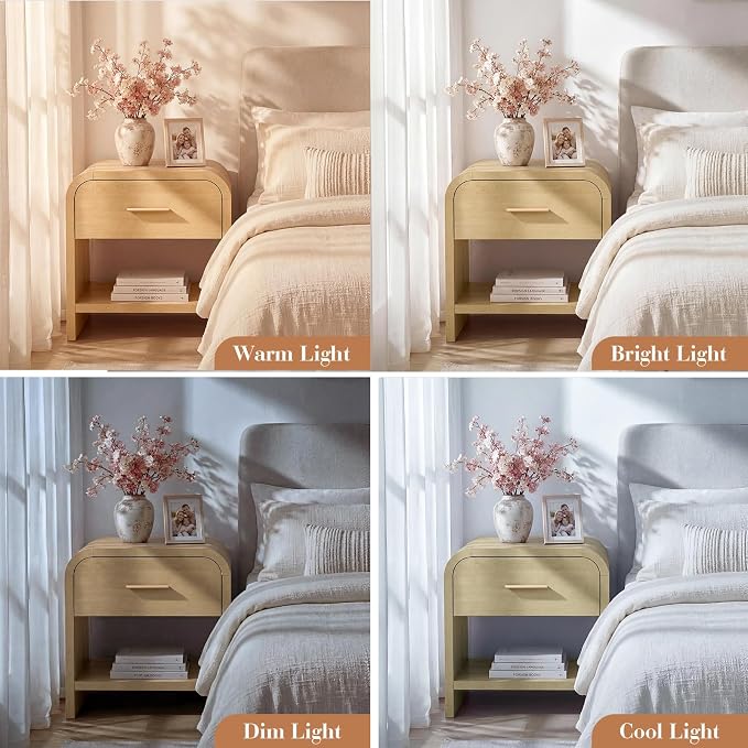 Night Stand Set of 2 [Unique Curved Profile] [FSC-Certified Wooden Board] 1-Drawer and 1 Storage Shelf Nightstand 24" H Metal Handle Modern Bedside Table Side Table End Table for Bedroom | [Curved Profile] [FSC-Certified Wooden Board] Nightstand 24" H ...