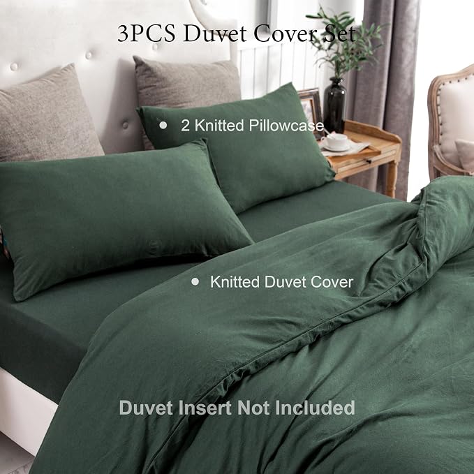 PURE ERA Jersey Knit Sheet Set Solid Forest Green California King | 100% Cotton, 3 Piece Set, T Shirt Soft, Breathable, Envelope Closure Pillowcases, Hidden Zipper, 8 Ties, No Insert, Modern