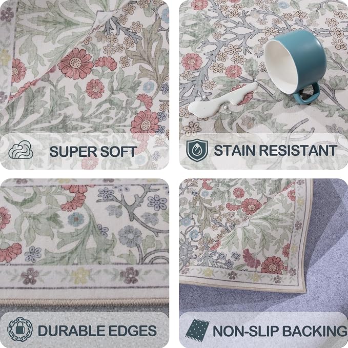 Washable 2x3 Entry Rug, Front Door Rugs Indoor, Vintage Floral Area Rugs for Kitchen, Non-Slip Bathroom Small Rugs, Perfect for Entryway Decor Door Mat (2x3 Light Green)