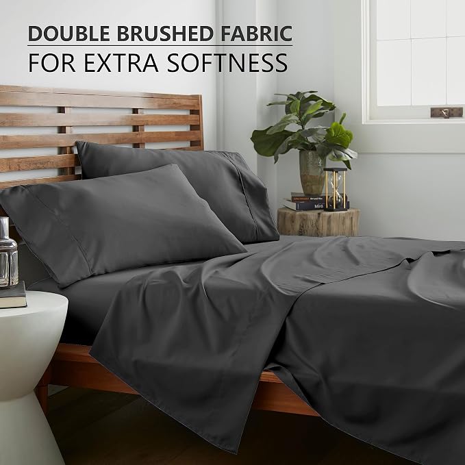American Home Collection King Sheet Set - Ultra-Soft Microfiber 15-Inch Deep Pocket - Wrinkle Free and Fade Resistant (Dark Gray)