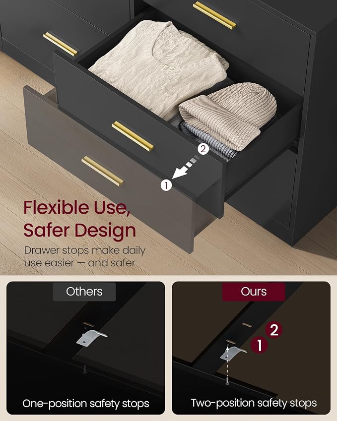 VASAGLE 9-Drawer Dresser, Chest of Drawers, 63.1 x 15.8 x 30.7 Inches | Bedroom chest of drawers, Ink Black, Custos Collection, ULTS419BC01S