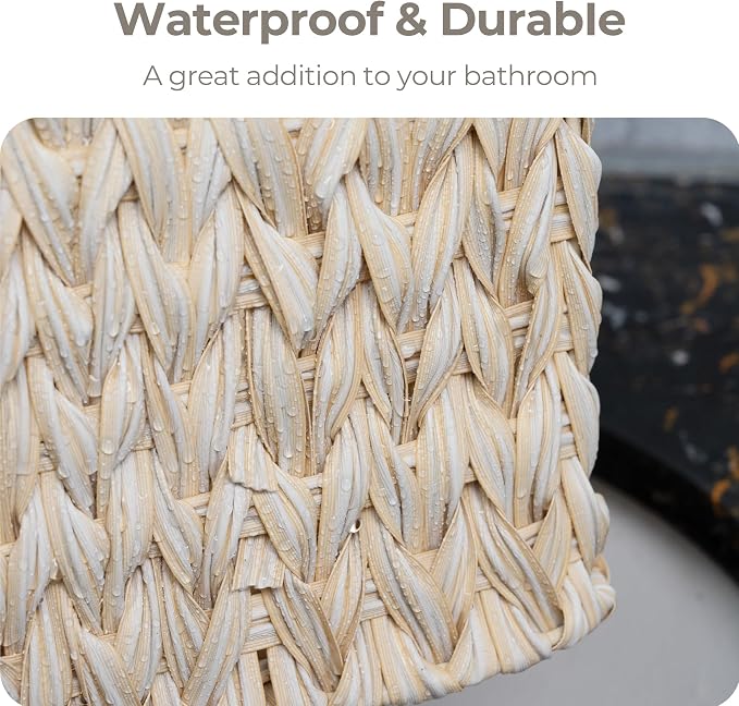 GRANNY SAYS Wicker Baskets for Organizing, Shallow Storage Bins, 2-Pack | Waterproof Wicker Baskets with Handles, Wicker Storage Baskets for Shelves, Woven Baskets for Storage,Living Room,Butter Milk
