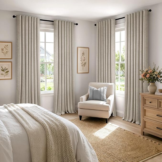 MIULEE 100% Blackout Linen Curtains for Bedroom 42 x 96 Inch Stone 2 Panels | Thermal Insulated, Room Darkening Drapes for Living Room, Back Tab Rod Pocket Pinch Pleated, Solid Luxury Decor