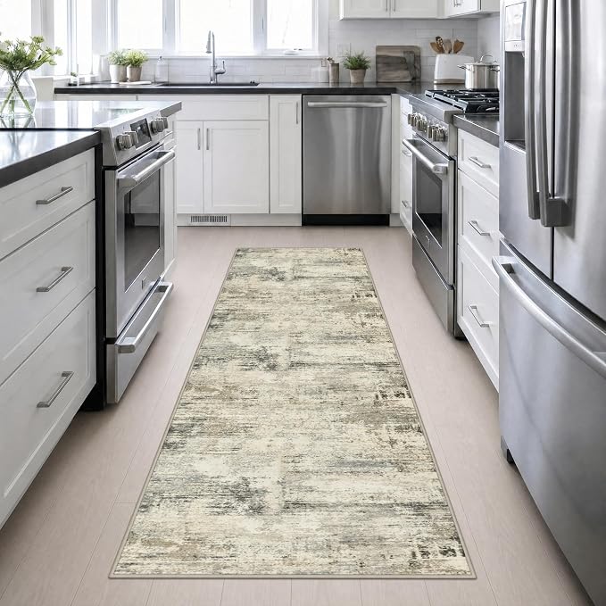3x10 Washable Runner Rug：Modern Abstract Soft Carpet Ash Brown | For Hallway, Bedroom, Kitchen, Laundry, Bathroom,Door Mat,Modern Abstract,Machine washable,Non-Slip,Stain Resistant,Indoor