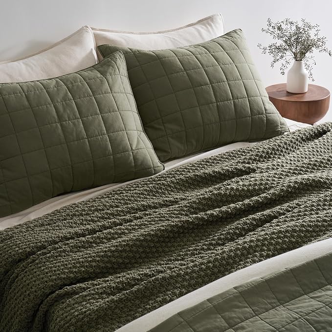 EVERGRACEHOME Chunky Chenille Knit Throw Blanket, 108x92, Olive Green | Sculpted Moss Stitch, Chic Modern Farmhouse, All-Season Warmth, OEKO-TEX® Certified, Oversized King for Couch, Bed, Sofa