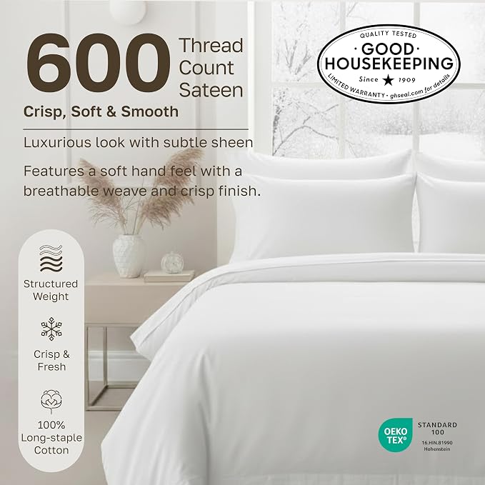 California Design Den Luxury 600 Thread Count Cotton Bed Sheets Queen Set | 100% Cotton Sateen Backed by Good Housekeeping Seal, Soft & Smooth, 16" Deep Pocket, All-Around Elastic, Durable - Dark Grey