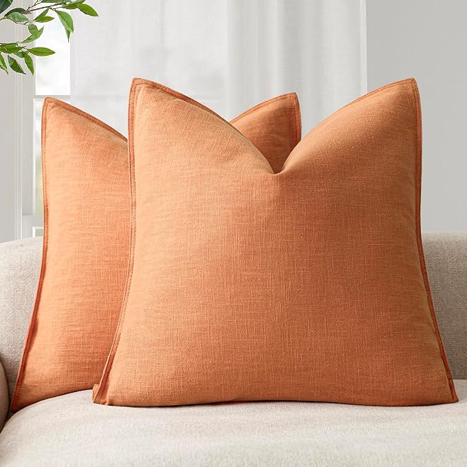 Foindtower Linen Solid Decorative Throw Pillow Covers 18x18 Dusty Orange | Pack of 2 Boho Farmhouse Neutral Pillowcase,Soft Euro Accent Cushion Covers,Home Decor for Bed Couch Sofa Bedroom Living Room