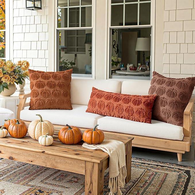 MIULEE Fall Pillow Covers Pumpkin Fall Decor 18x18 Autumn Glaze | Set of 2 Fall Decorations for Home, Plush Faux Fur Farmhouse Accent Pillowcases, Porch Sofa Couch Cushion Bed Livingroom