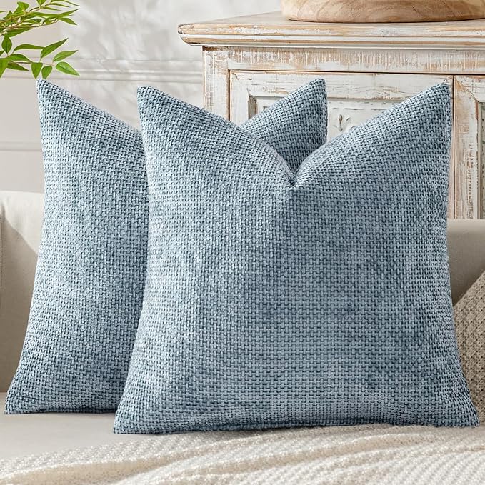 MIULEE Decorative Couch Throw Pillow Covers 20x20 Inch Light Blue 2 Pack | Coastal Modern Boho Accent, Soft Chenille Pillow Covers, Farmhouse Cushion Cases for Home Decor Bed Sofa Living Room