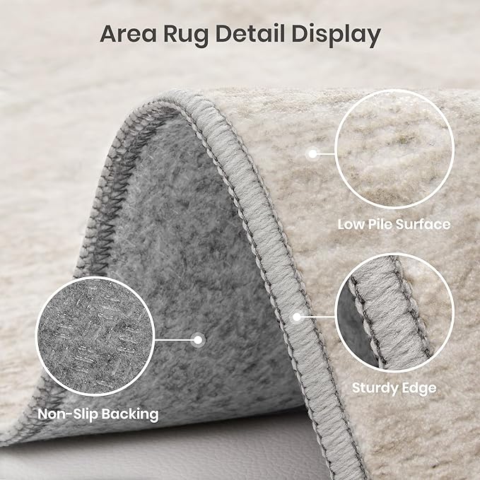 2x3 Rug Non Slip, Small Washable Entryway Rug Indoor Doormat Beige | Soft Low Pile, Thin & Lighweight Carpet, Folable Stain Resistant Modern Indoor Floor Mat for Living Room, Bedroom, Kitchen