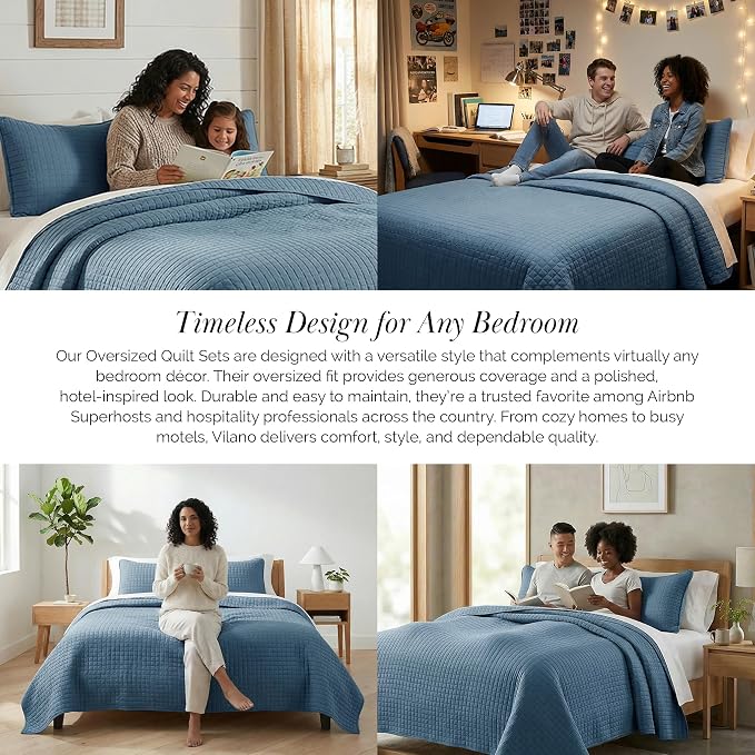 Southshore Fine Living, Inc. Summer Quilt King Size Bedding Set with 2 Pillow Shams, Lightweight Bedspreads King Size, Blue Coverlet Quilted Bedspread, Pet Hair Resistant Bedding, Coronet Blue Quilt
