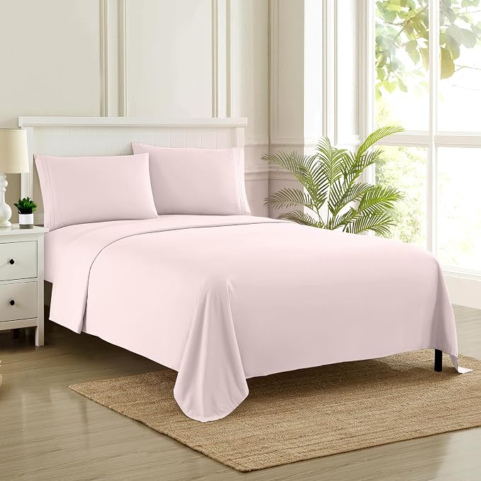 California King Sheet Sets - Breathable Luxury Sheets with Full Elastic & Secure Corner Straps Built In - 1800 Supreme Collection Bedding, Sheet Set, EXTRA DEEP pocket - Cal King, Pale Pink