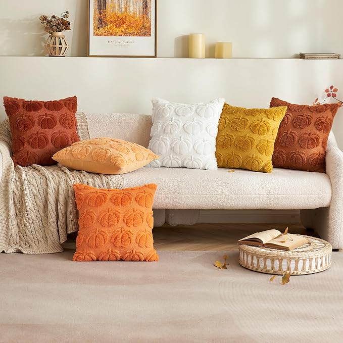 MIULEE Fall Pillow Covers Pumpkin Fall Decor 24x24 Pure White | Set of 2 Fall Decorations for Home, Plush Faux Fur Farmhouse Accent Pillowcases, Porch Sofa Couch Cushion Bed Livingroom