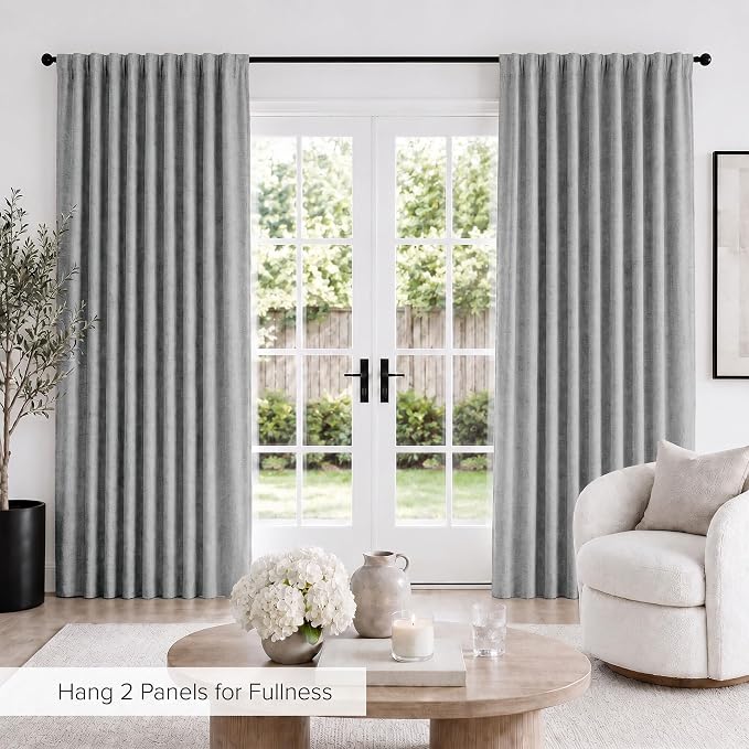 Deconovo 100% Blackout Curtains for Bedroom, Linen Textured Thermal Insulated Drapes with 20 Clip Rings, Noise Reducing Curtains for Nursery, Set of 2, Grey, 52" W x 84" L, 2 Panels