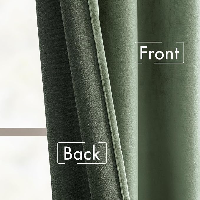 MIULEE Sage Green Velvet Curtains 52x84 inches Luxury Blackout Curtains | Thermal Insulated, Super Soft Window Drapes for Bedroom Living Room, Rod Pocket & Back Tab