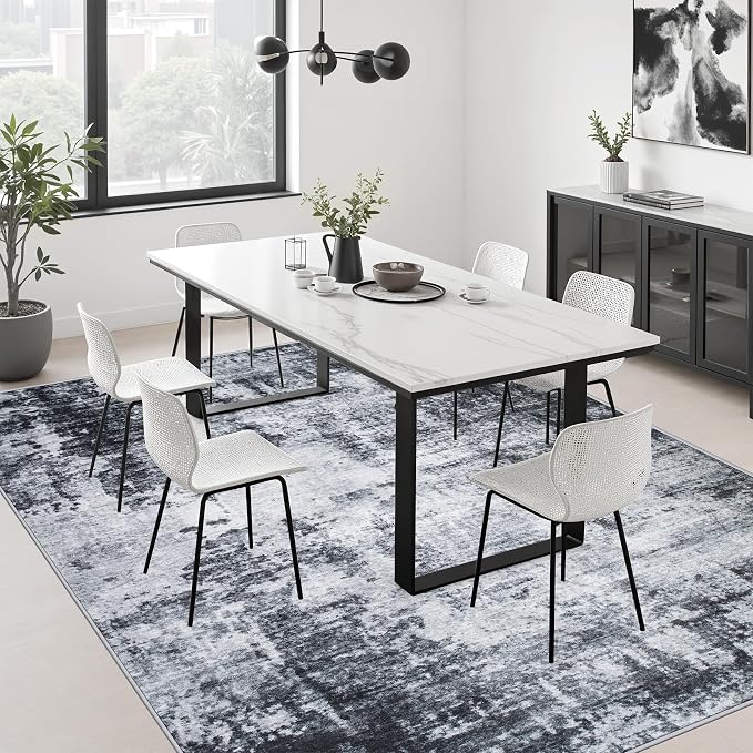 10x12 Area Rug Living Room: Modern Washable Soft Carpet Dark Black | For Bedroom Dining Room Farmhouse Nursery Hallway Office,Modern Abstract,Machine washable,Non-Slip,Stain Resistant,Indoor