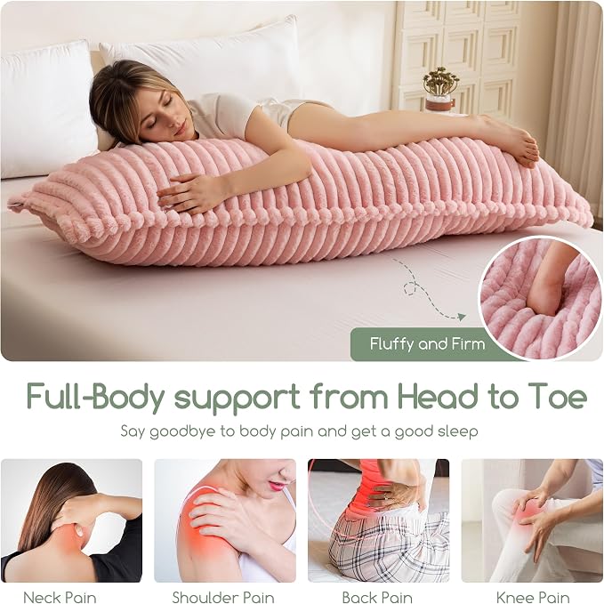 HIGOGOGO Memory Foam Body Pillow, Thickened Large Long Bed Pillow for Adults, Full Body Pillow with Removable Pillow Cover (20x54 Inch), Pink