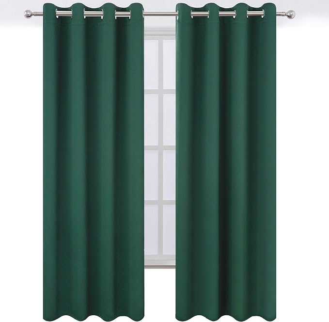Dark Green Thermal Blackout Curtains/52 x 108 Inch/Set of 2 Panels Room Darkening Curtains for Bedroom