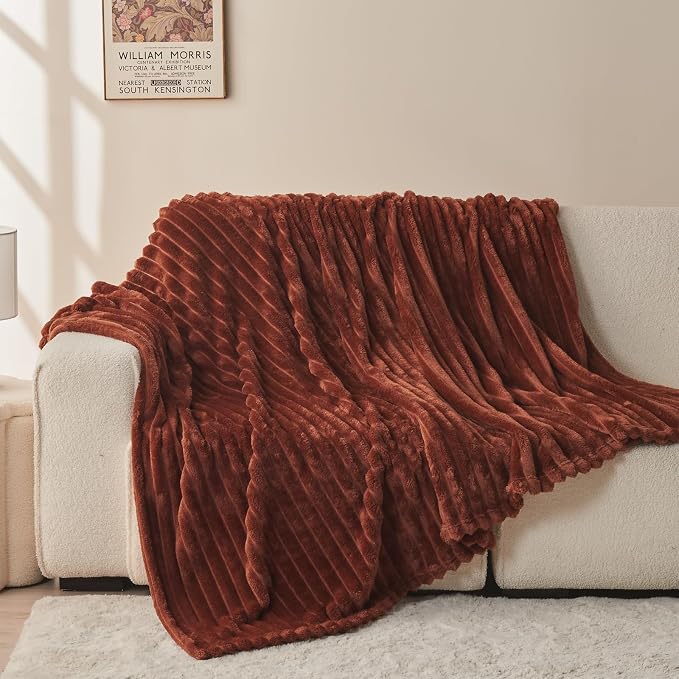 NEWCOSPLAY Fleece Ribbed Cozy Throw Blanket for Couch, Coffee, 50"x60" | Premium Silky Flannel Blanket, Soft Lightweight Fluffy Throw Blanket for Bed Sofa Decor, Gift for All Season Use
