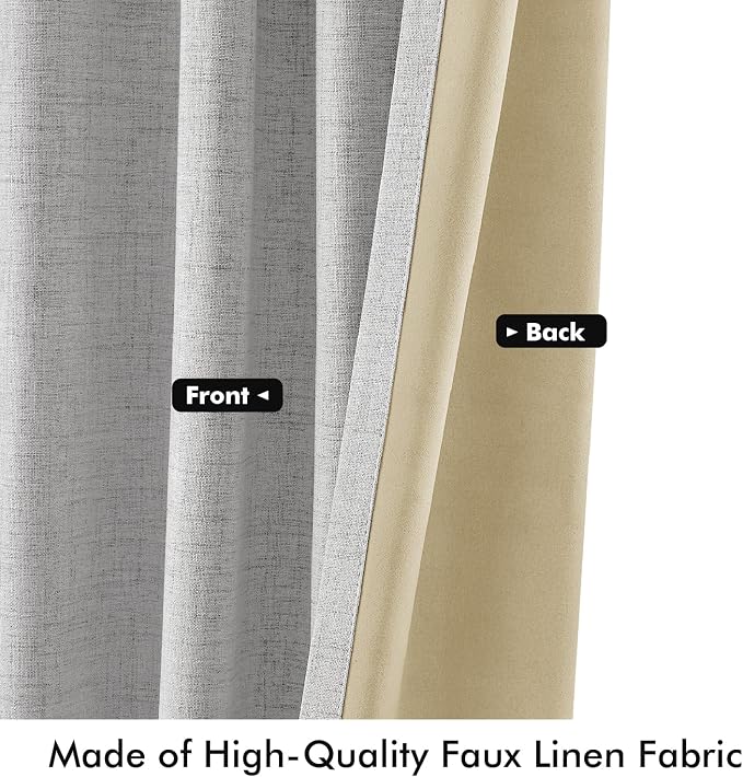 MIULEE 100% Blackout Linen Curtains 42 x 90 Inch Greyish White 2 Panels | Thermal Insulated, Room Darkening Drapes for Bedroom Living Room, Back Tab Rod Pocket Pinch Pleated, Solid Luxury Decor