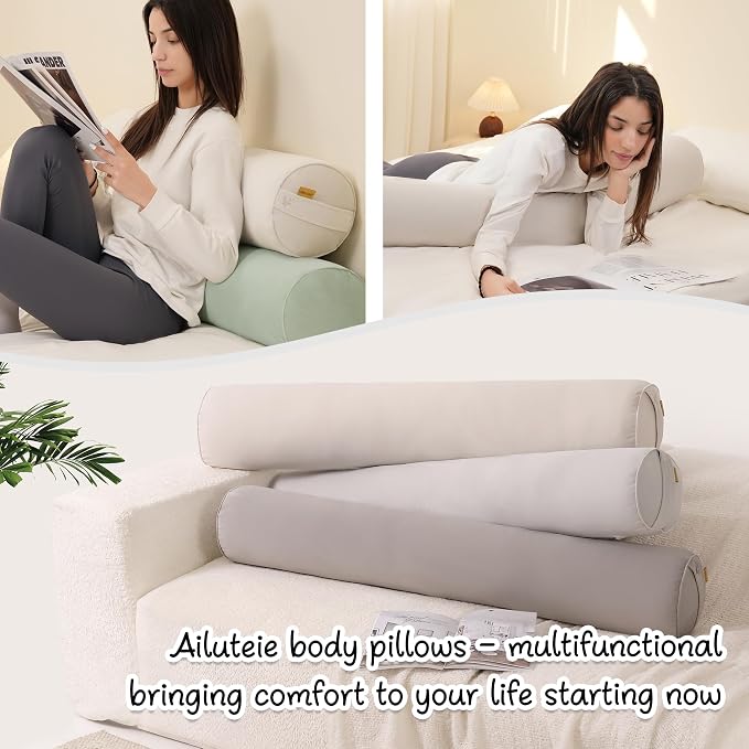 Body Pillow for Adults,Long Round Pillow,Big Cylindrical Pillow,Large Full Bolster Pillows for Side Sleepers (Misty White, 47.24"*7.87")