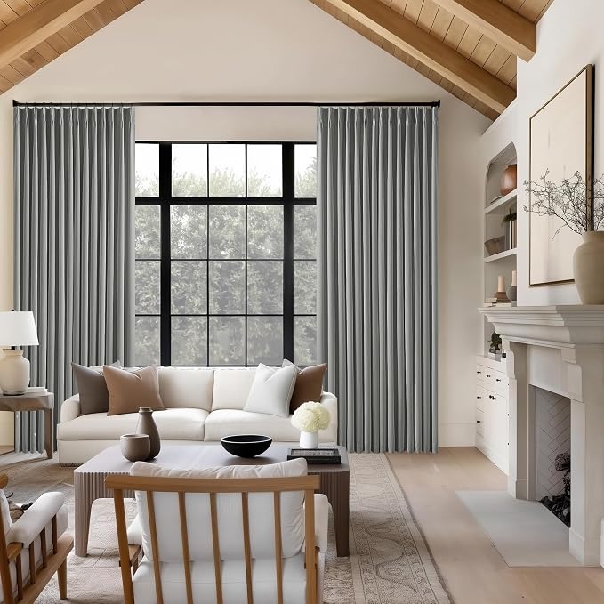 Dark Grey Linen 100% Black Out 120 Inch Curtains for Living Room | Pinch Pleated Back Tab Drapes, Thermal Insulated Full Black Out, W40xL120 Curtains for High Ceiling to Floor, 2 Panels