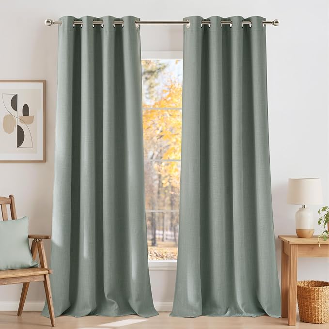 NICETOWN Faux Linen Sage Green Blackout Curtains 84 inches Long for Living | Room - Privacy Panels for Bedroom, Modern Farmhouse Style Easy Care Grommet Top, 2 Panels, W52 by L84