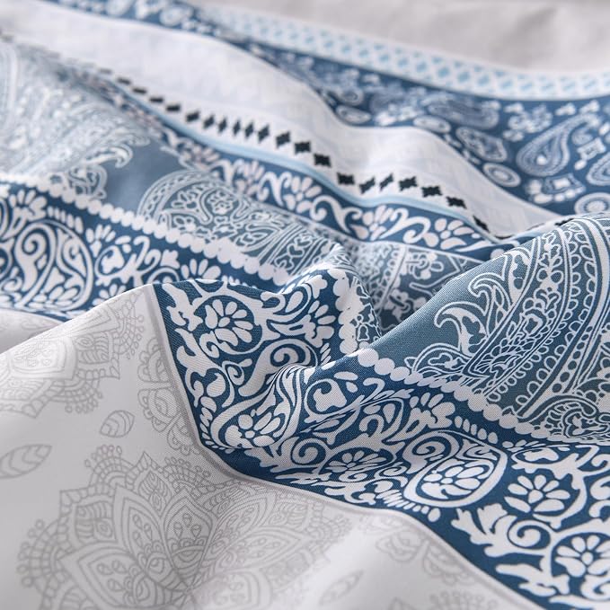Cottolester Boho Comforter Set Full Size Light Blue Comforter Set 8 Piece Bed in a Bag Striped Paisley Bedding Sets