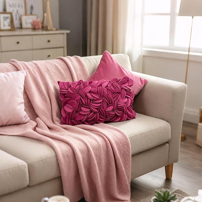 KINGROSE 3D Flower Cushion Cover Home Decorative Throw Pillow Cover Rectangular Pillowcase Sham for Couch Bed Living Room Sofa 12 x 20 Inches Velvet Rose Red | Rectangular Pillowcase, Home Decorative Throw Pillow Cover, For Couch Bed Living Room Sofa S...