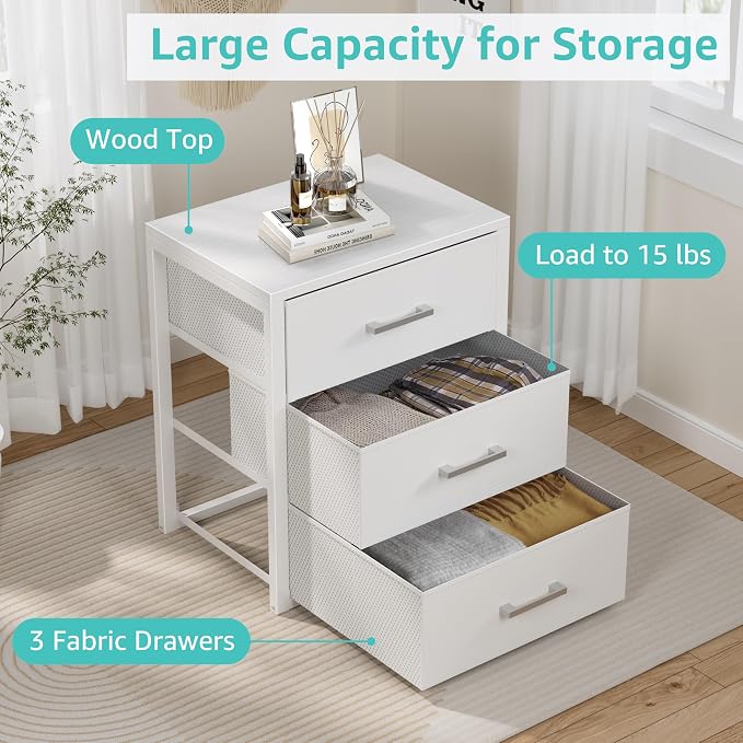 BOLUO Closet Drawers White Fabric 3 Drawer Small Dresser for Closet Organizers and Storage Bedroom Dorm Modern