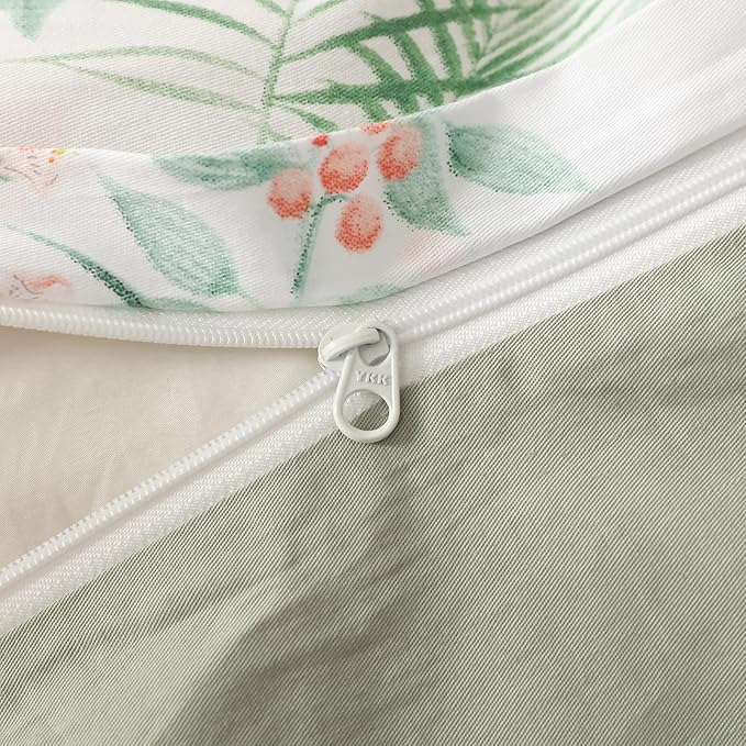 OAITE Queen Duvet Cover Set 3pcs 100% Cotton with Green Botanical Floral | Soft, Breathable,Long-lasting,Comfort,Hidden Zipper,8 Corner Ties,Easy Care for All Season