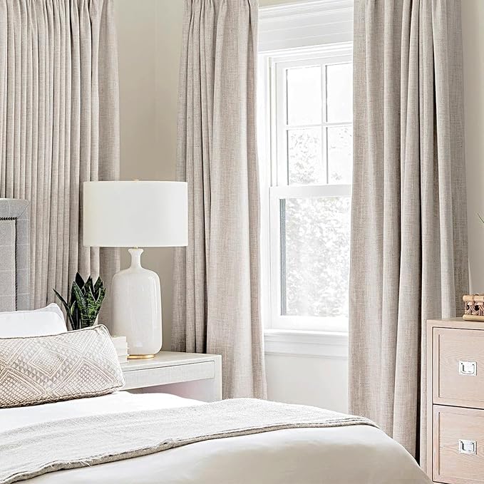 MIULEE 100% Blackout Linen Curtains for Bedroom 52x102 Inches Ivory | Room Darkening, Light Blocking, Thermal Insulated, Grommet Top, Linen Textured, Window Curtains for Living Room, 2 Panels