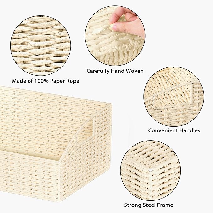 Pantry Baskets for Organizing, Wicker Storage Basket Beige | Handwoven Pantry Organizers and Storage with Built-in Handles, Laundryroom Organization Storage Bins for Snack Cans