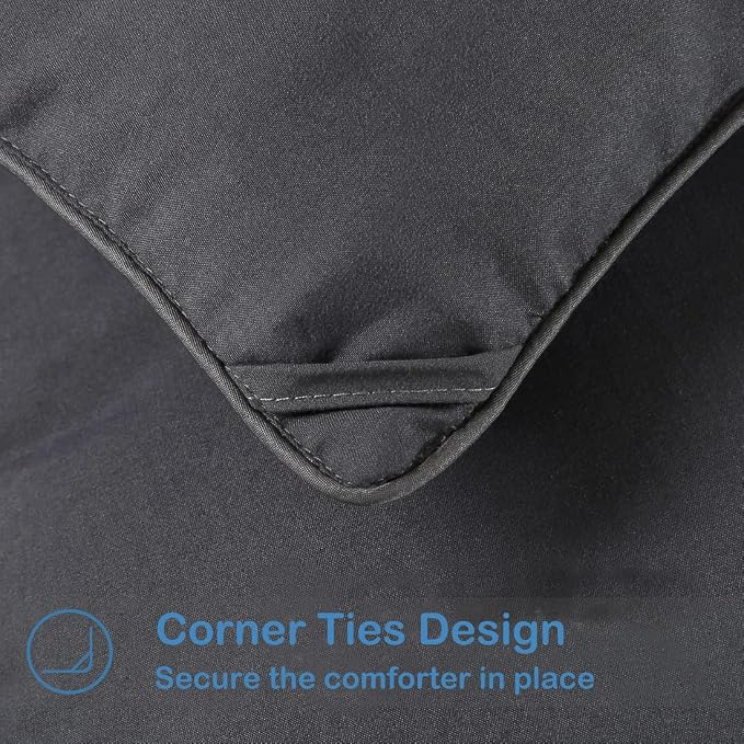 EASELAND Queen Size Down Alternative Comforter, Dark Grey, 88x88 Inches | Quilted Duvet Insert for All Seasons, Soft Lightweight Bedding with Corner Tabs, Breathable Machine Washable Hotel Quality
