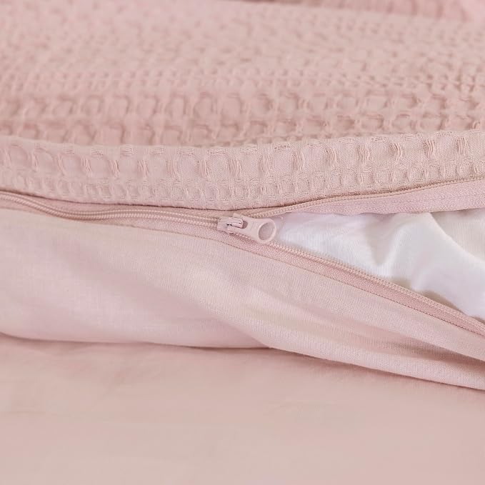 Dreamology Waffle Weave Duvet Cover, Full Duvet Covers,100% Cotton Waffle | Duvet Cover with Zipper Closure, Bedding Set, Soft Luxury Textured & Breathable Duvet Cover Set, 3Pcs (Dusty Pink, Full)