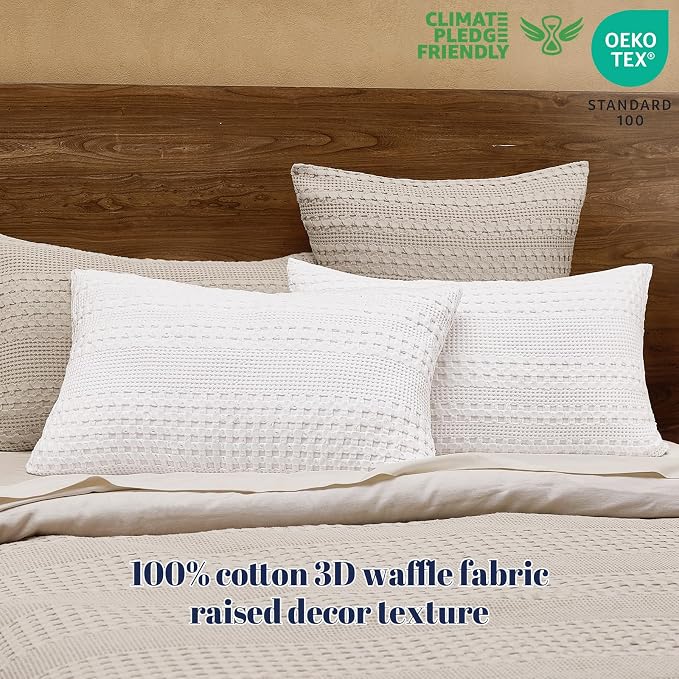 PHF 100% Cotton Waffle Pillow Shams King Size, 2 Pack 20" x 36" Soft Skin-Friendly Pillowcases, No Filling, Aesthetic Woven and Breathable Waffle Weave Pillow Case Covers for Bed, White