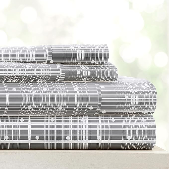 Linen Market Double-Brushed Patterned Microfiber Queen Sheet Set 4 Piece – Oeko-TEX Certified Ultra Soft & Wrinkle-Free - 16" Deep Pocket Sheets - Easy Care Queen Size - Polka Dot Gray
