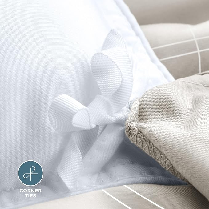 Bare Home Duvet Cover Set (Twin/Twin XL, Modern Plaid - Stone/White) | 1800 Ultra-Soft, Lightweight, Cooling, Breathable, Premium, All-Season