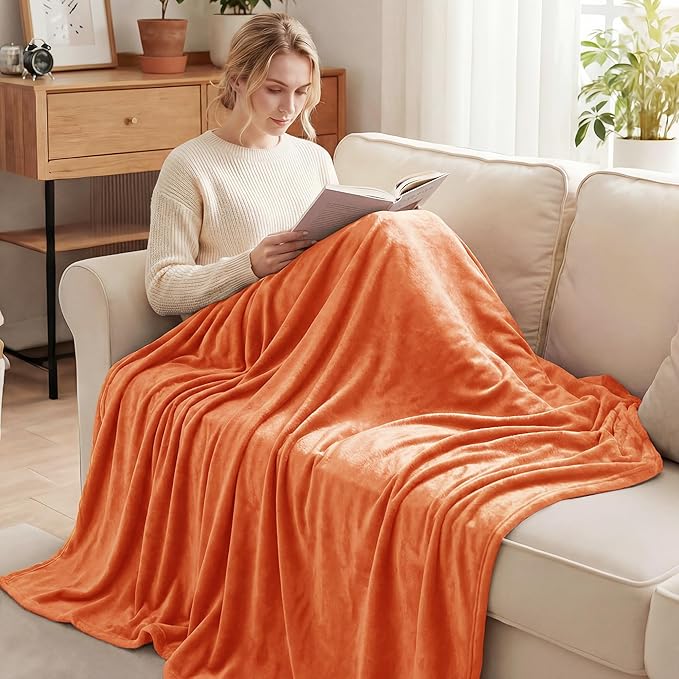 Exclusivo Mezcla Soft Large Fleece Throw Blanket for Couch, Burnt Orange | 50x70 Inches, Double-Sided Brushed Flannel, Lightweight Plush Cozy Blanket for Home Decor, All Season, Machine Washable